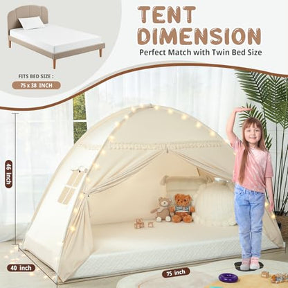 Toddler Bed Tent Canopy with Lights & Flags