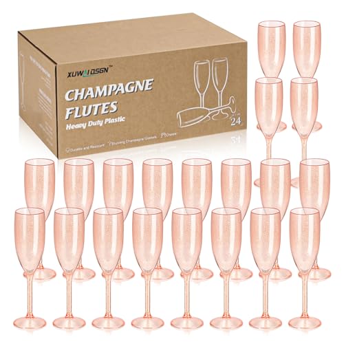24 Pack Vintage Plastic Champagne Flutes 5.4oz