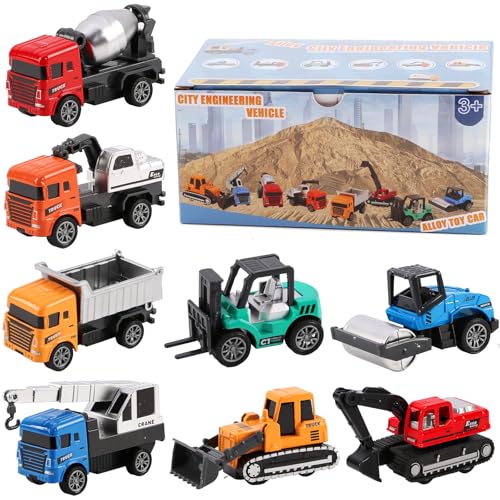 8 Pack Mini Die-Cast Construction Vehicle Toy Set