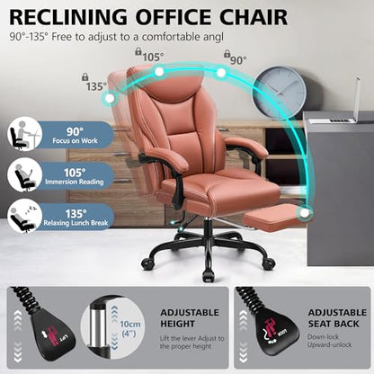 HeroSet Office Chair Executive, Big and Tall Ergonomic Office Desk Chair Comfy, PU Leather Home Office Chairs, HighBack Reclining Computer Desk Chair with Footrest for Home Office Gaming (Matte Brown)