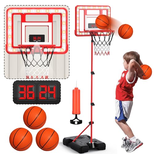 Adjustable Kids Basketball Hoop with Scoreboard and Timer