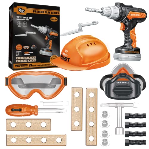 Kids Tool Set with Electric Drill & Helmet Playset