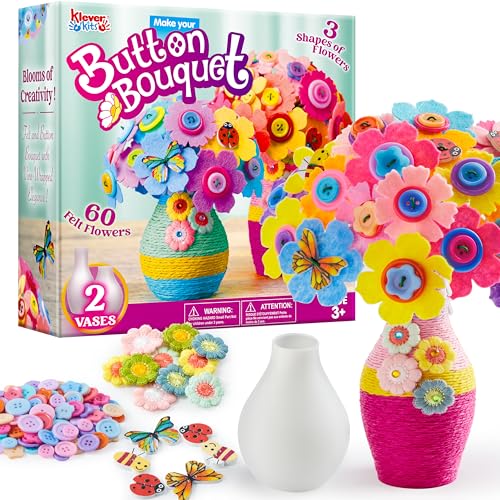 2 Vase Button Flower DIY Craft Kit for Kids