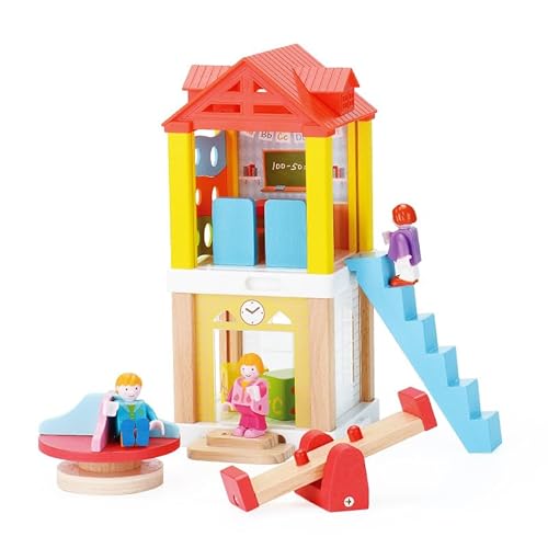 34 Piece Wooden Dollhouse with Furniture and Dolls