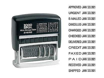 2000 PLUS 12-in-1 Self Inking Date and Message Stamp, for Business and Office, Black Ink (011090)