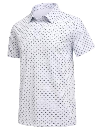 PINSPARK Men's Polo Shirt Casual Sports Fitted Tactical Polo Shirts for Men Short Sleeve, White, Small