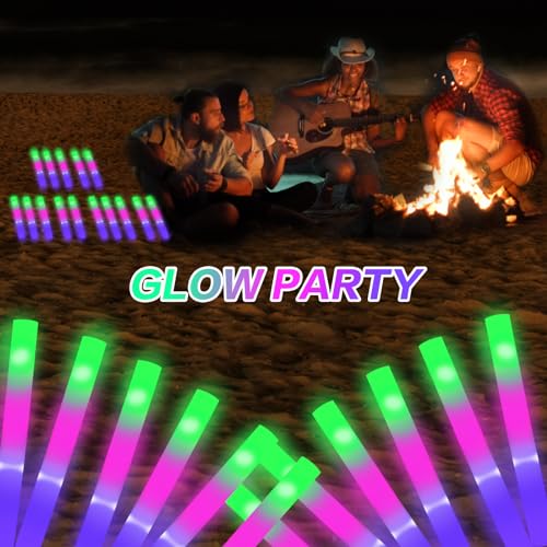 50 Pack LED Foam Glow Sticks with Flash Modes