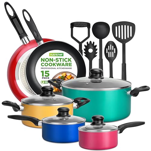 15-Piece Nonstick Cookware Set with Lids and Utensils