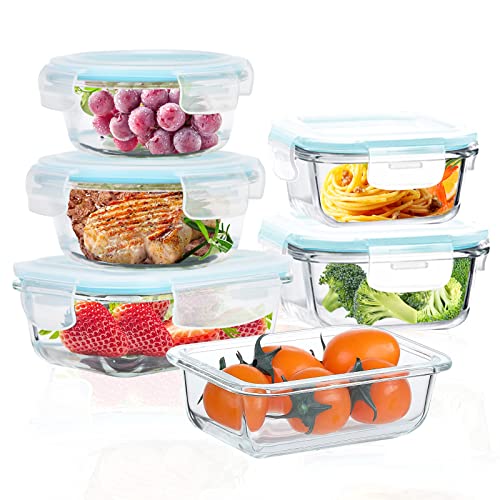 6 Pack Airtight Glass Food Storage Containers