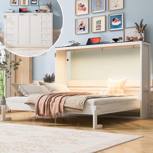 Murphy Bed Frame with LED Lights and Desk