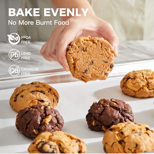 HONGBAKE Aluminum Cookie Sheets for Baking, 2-Pack Commercial Quality Half Sheet Pan, Baking Sheets Non Stick with 50 PCS Parchment Paper, 12.8 x 17.7 in, Silver