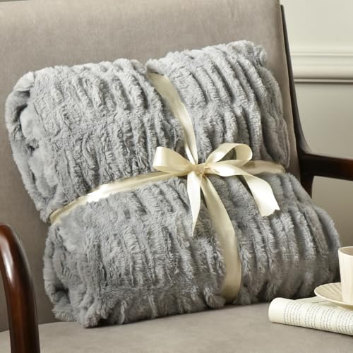 Fluffy Faux Fur Throw Blanket, Reversible Plush, 60x80