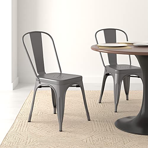 Amazon Basics Dark Grey Metal Dining Chairs, 4 Pack