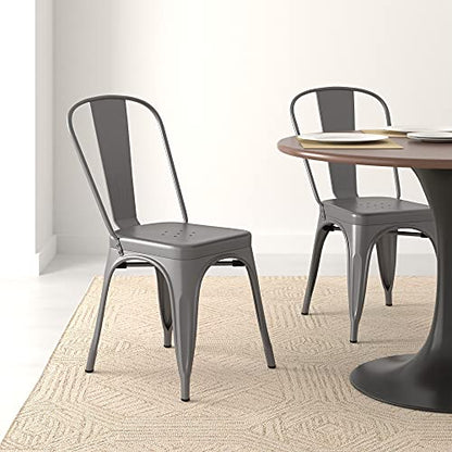 Amazon Basics Dark Grey Metal Dining Chairs, 4 Pack