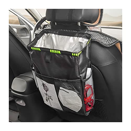8sanlione Car Trash Can with Storage Pockets, Foldable Hanging Large Capacity Garbage Bin, Leak-Proof Waterproof Trash Bin, Multipurpose Organizer Car Accessories for Truck SUV Home Office (Black)