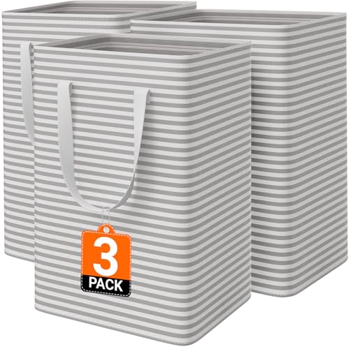 3 Pack Large Collapsible Waterproof Laundry Baskets 75L
