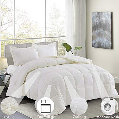 HIG 3pc Prewashed All Season Down Alternative Comforter Duvet Insert -Quilted Comforter with Corner Tabs -Box Stitched -250GSM Fiberfill Chic Farmhouse Style Bedding(Salomon,Twin,Ivory)