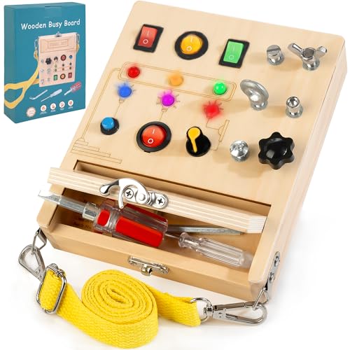 Montessori Wooden Busy Board with LED and Tools