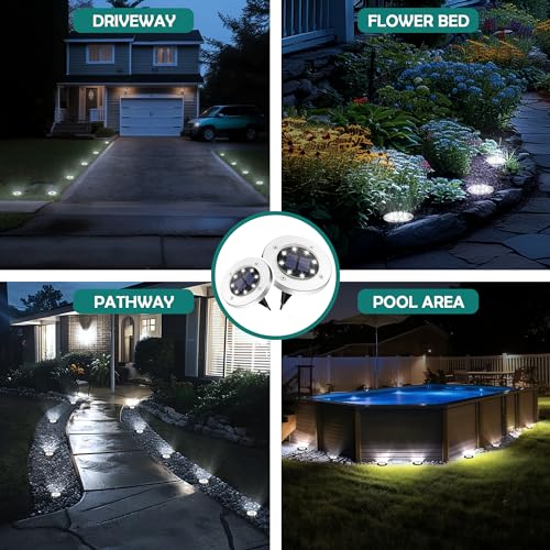 SOLPEX Solar Ground Lights, 12 Pack Solar Lights Outdoor Waterproof, 8 LED Solar Powered Landscape Lighting for Garden Yard Patio Pathway Driveway Walkway (Cool White)