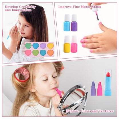 TOKIA 49pcs Big Amount Kids Makeup Kit for Gilrs, Non-Toxic & Safe Pretend Play Makeup for Little Girls, Real Washable Cosmetics with Case, Best Princess Birthday Gifts for Age 3-12 Years Old Toddlers
