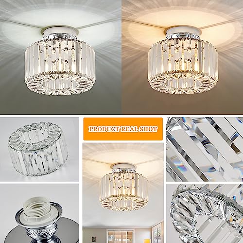 BUXVRCS Crystal Ceiling Light Fixture - Semi Flush Mount Ceiling Light Modern Chandelier Hallway Light Fixtures Ceiling Flush Mount Light Fixtures for Kitchen Bedroom Bathroom Entryway (Silver)