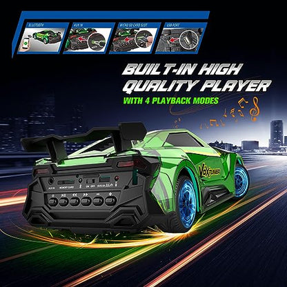 AEROQUEST RC Car Bluetooth 2.4GHz Remote Control 360 ° Lights Toy Cars with Music Player for Ages 6-12 Kids Boys Girls Birthday Gifts Green