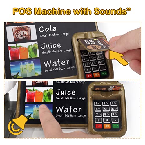 deAO Pretend Play Store Coffee Playset Kids Coffee Maker Play Set Pizzas Shop with Cash Register 30pcs STEM Toy for Kids Pre-School Pretend Toy for Toddlers Boys & Girls Age 3+