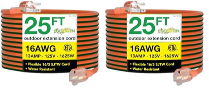 Go Green Power Inc. (GG-13725) 16/3 SJTW Outdoor Extension Cord, Lighted End, 25 ft (Pack of 2)