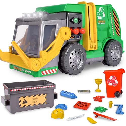 Maxx Action 3-N-1 Maxx Recycler – Large Motorized Garbage Truck Toy for Kids – Learning Activity Vehicle Includes Dumpster, Trash Bin and Miniature Trash Pieces – Green, 19 Inches