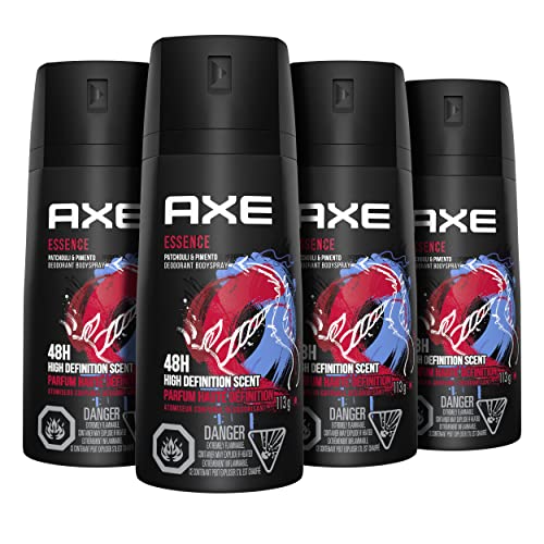 AXE Body Spray Deodorant for Long Lasting Odor Protection Essence Black Pepper & Cedarwood Men's Deodorant Formulated Without Aluminum, 4 Ounce (Pack of 4)