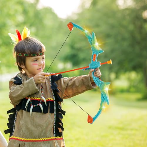 VEVOR Bow and Arrow Set for Kids, LED Light Up Archery Set with 10 Suction Cup Arrows, Indoor Outdoor Toy for Boys Girls Age 4-8 8-12 with Standing Target & Quivers, Ideal Gift for Kids 6 7 8 9 10+