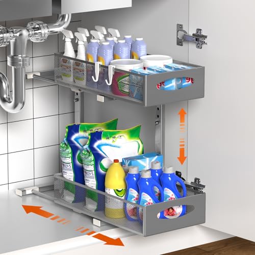 1 Pack Under Sink 2-Tier Sliding Organizer
