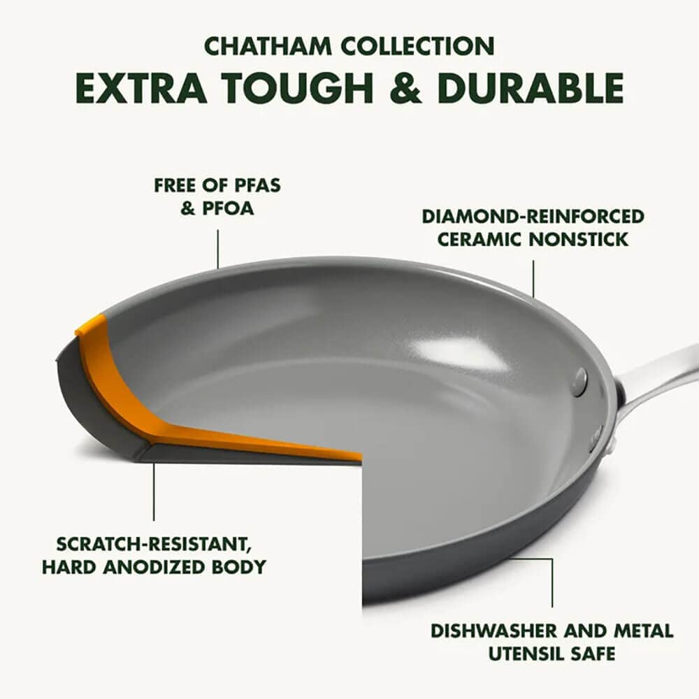 GreenPan Chatham Hard Anodized Healthy Ceramic Nonstick 5 Piece Cookware Pots and Pans Set, Saute, Saucepan, Lids, Stainless Steel Handles, PFAS-Free, Dishwasher Safe, Oven Safe, Gray