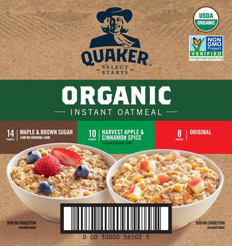 Quaker Instant Organic Oatmeal Variety Pack, 32 Count