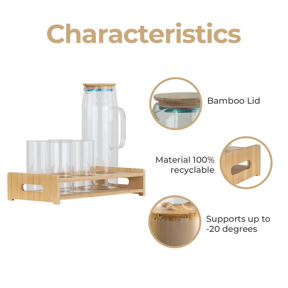 Glass Pitcher Set with Bamboo Base and Lid