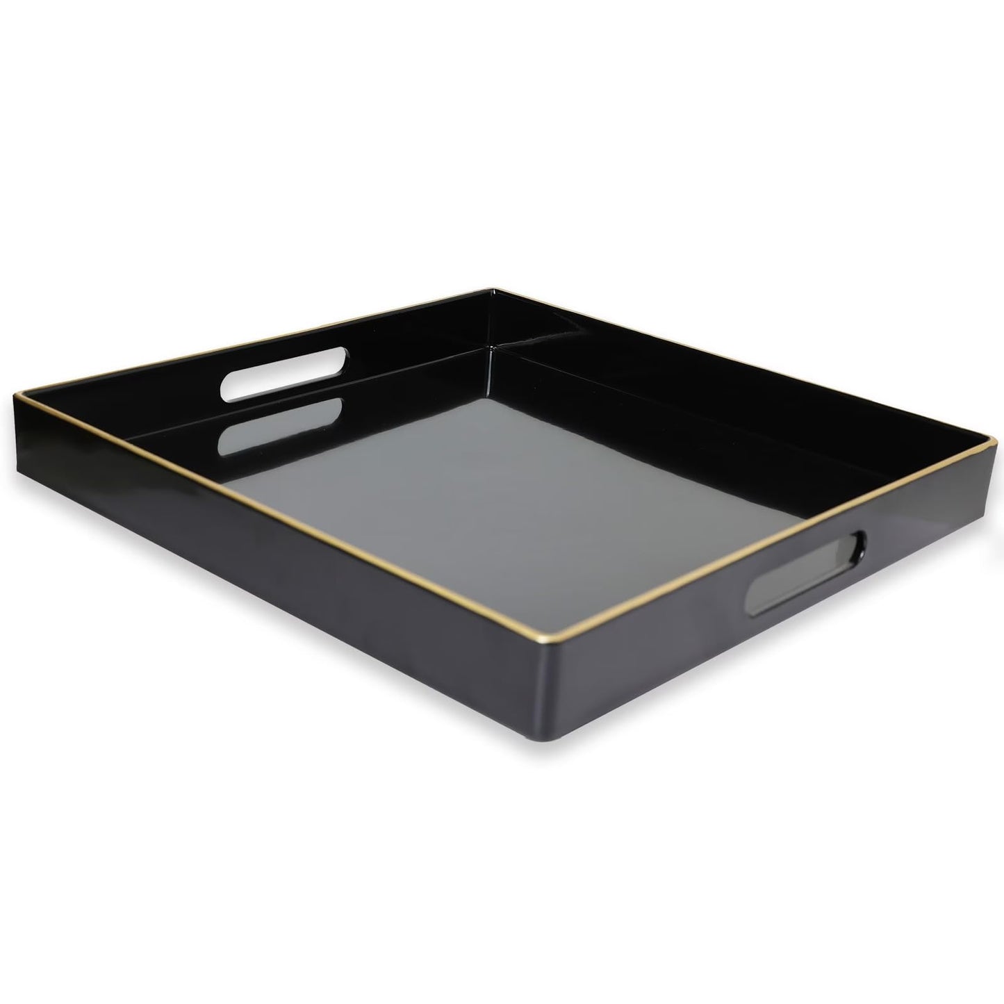Spsyrine Black Decorative Tray for Living Room, Square Modern Plastic Coffee Serving Table Tray for Ottoman Bathroom Kitchen, 13"*13"