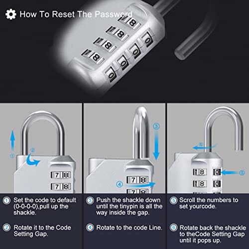 Diyife® Combination Lock, [2 Pack] 4 Digit Padlock Weatherproof for School Gym Locker, Filing Cabinets, Toolbox, Case - Silver