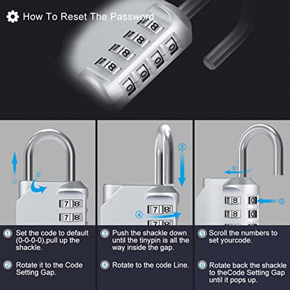Diyife® Combination Lock, [2 Pack] 4 Digit Padlock Weatherproof for School Gym Locker, Filing Cabinets, Toolbox, Case - Silver