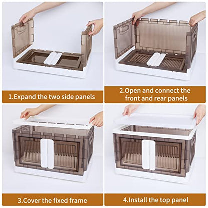 Closet Organizers and Storage 43 QT, Storage Bins with Lids 4 Pack, Stackable Collapsible Storage Bins, Storage Cabinet with Wheels, Plastic Foldabl