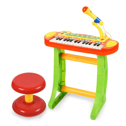 Kids Piano Keyboard Toys 31 Keys,Electronic Piano for Beginners,3 4 5 6 7 8 Years Old Toddler Girl Boy Gift,Musical Instrument, w/Microphone,Multiple Sounds,Stool,Recordings,Note Stickers - Red