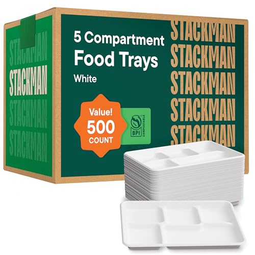 500 Pack Compostable 5-Compartment Paper Lunch Trays