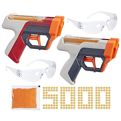 Nerf Pro Gelfire Dual Wield Pack, 2 Blasters, No-Prime Firing, 5000 Gelfire Rounds, 2X 100 Round Integrated Hoppers, 2 Eyewear, Ages 14 & Up