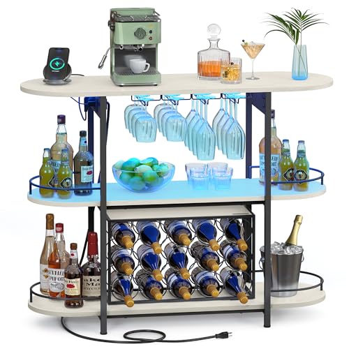VASAGLE LED Bar Cabinet with Wine Rack