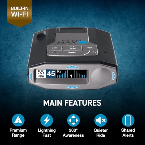 Escort MAX360c Laser Radar Detector - WiFi and Bluetooth Enabled, 360° Protection, Extreme Long Range, Voice Alerts, Apple CarPlay and Android Auto Compatible, Black