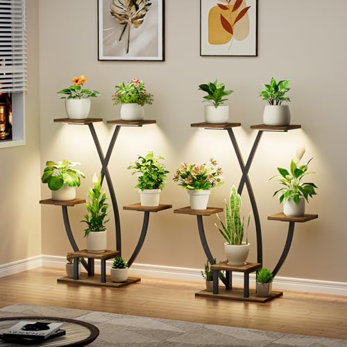 2 Pack Indoor Plant Stand with Grow Light, 6 Tier