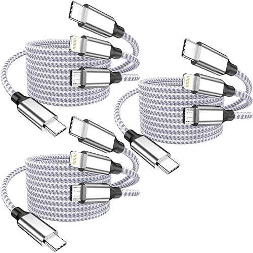 3 Pack 4ft 3-in-1 Multi Charging Cable