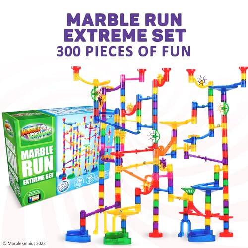 Marble Genius Marble Run - Maze Track Easter Toys for Adults, Teens, Toddlers, or Kids Aged 4-8 Years Old, 300 Complete Pieces (181 Translucent Marbulous Pieces + 119 Glass-Marble Set), Extreme Set