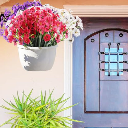 Powbrace 10 Bundles Artificial Flowers Outdoor, Faux Flowers UV Resistant with Plastic Plants, Faux Silk Flowers for Outdoors Outside Front Porch Hanging Planter Window Box Garden Decoration(Rose Red)