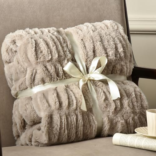 Faux Fur Throw Blanket, Fluffy Reversible Plush 50x60