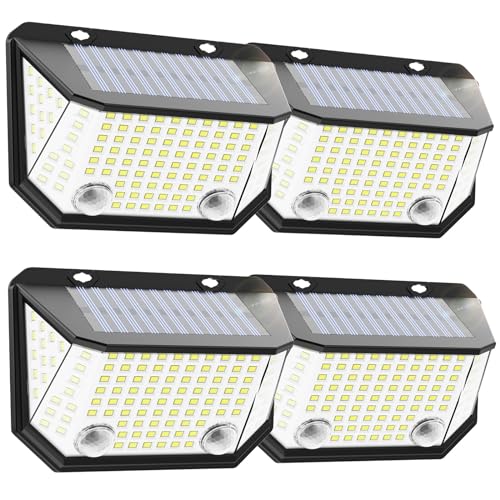 AmeriTop Solar Lights Outdoor, 4 Pack LED High Brightness Cordless Solar Motion Sensor Lights; Wider Motion Sensor, 300° Wide Angle Illumination, IP65 Waterproof, Patio Wall Light, Wall Porch Lights